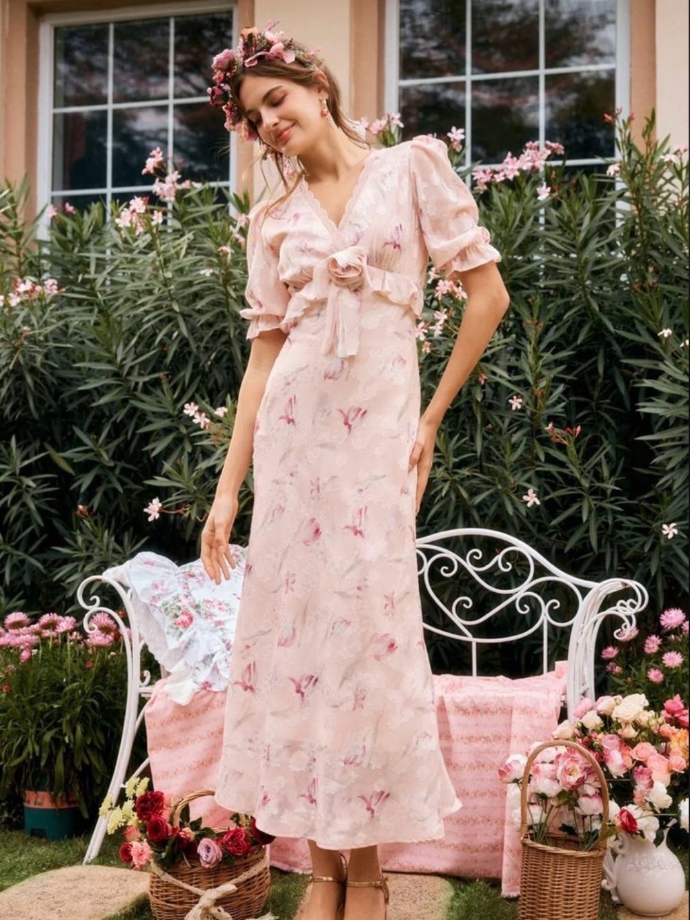 American Heiress Pink Floral Midi Dress